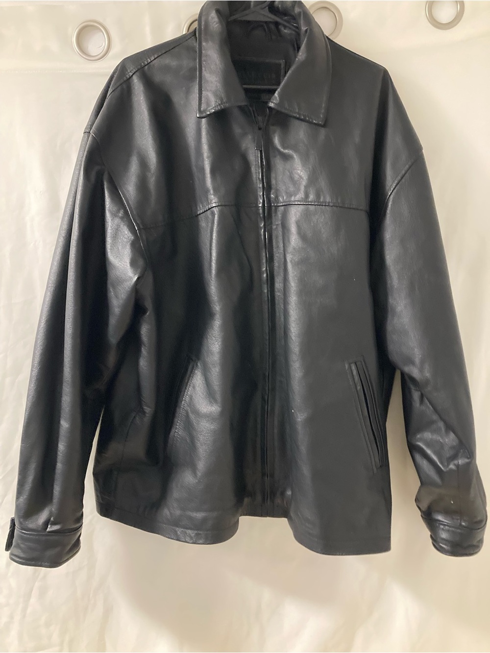 Pelle Cuir Black Leather Zip Jacket XL Oversized Minimalist Genuine Leather